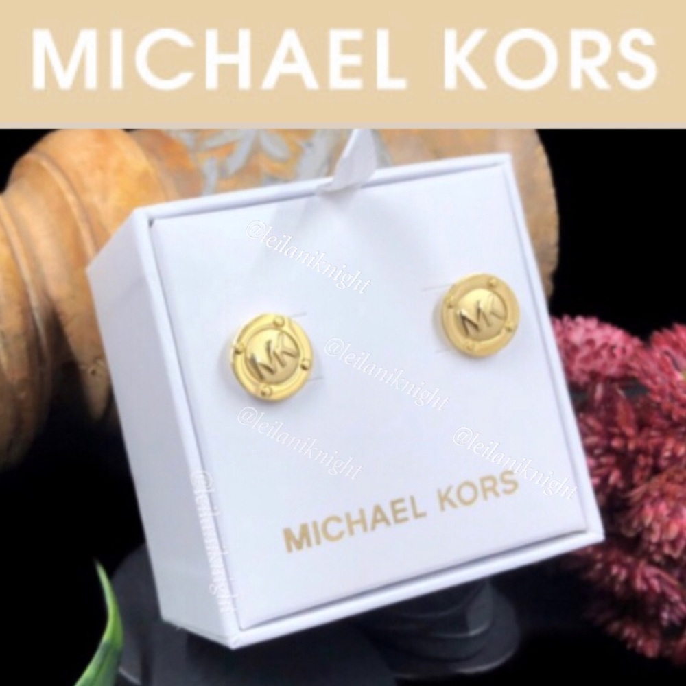 Michael Kors Gold Tone Astor Stud Logo Earrings